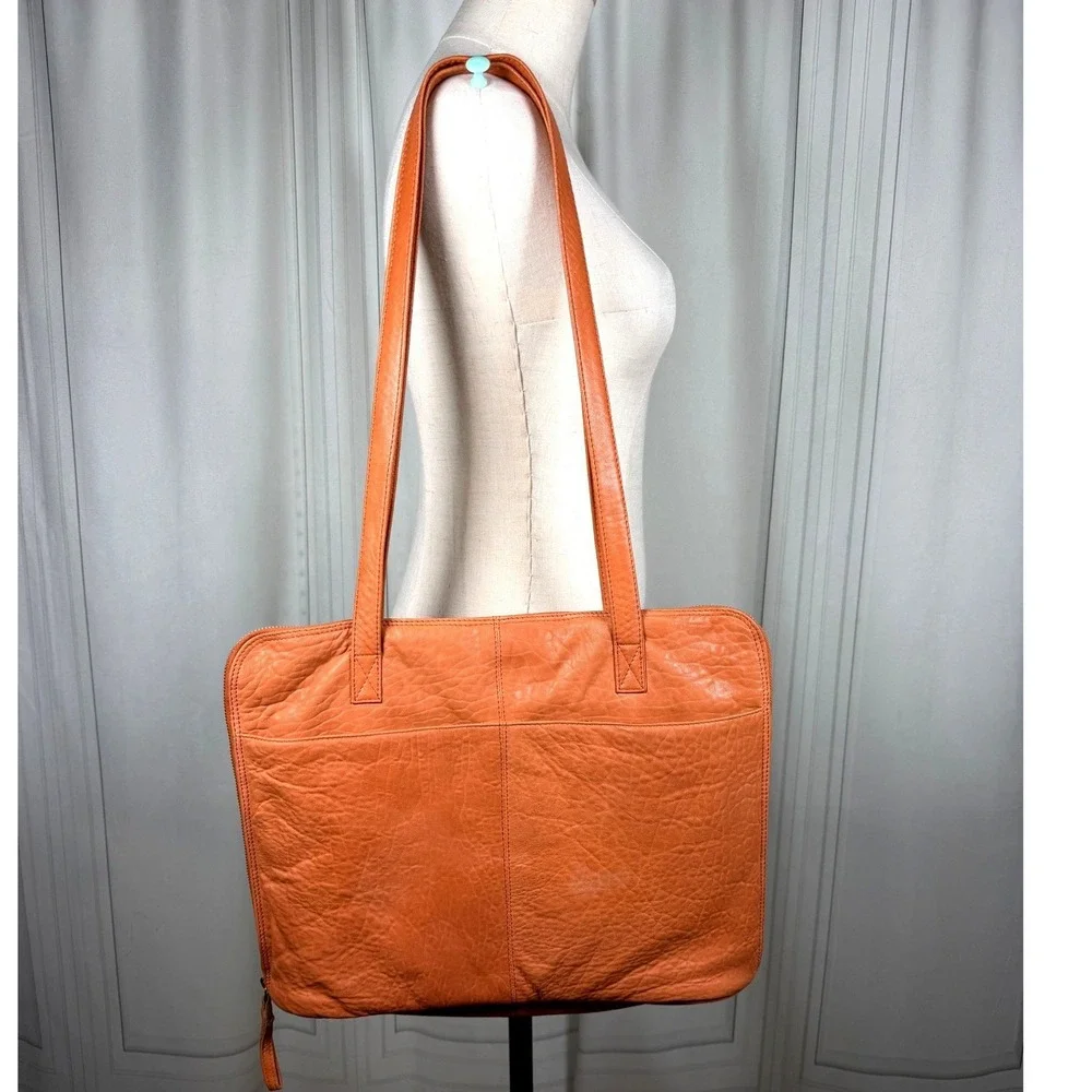 latico Orange Pebbled Leather Expandable Laptop Bag Tote